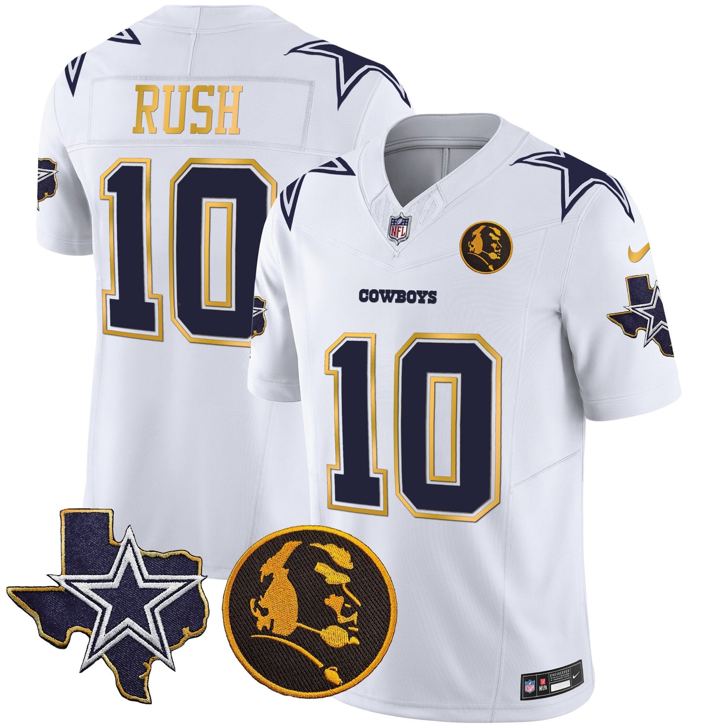 Cowboys Texas & John Madden Patch Gold Trim Vapor Jersey - All Stitched