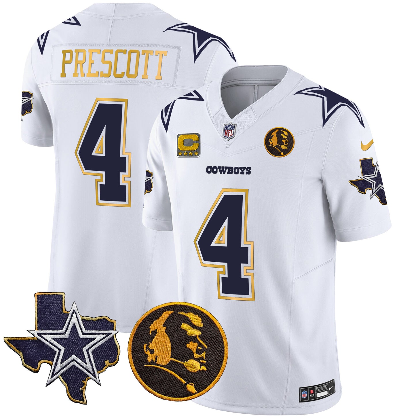 Cowboys Texas & John Madden Patch Gold Trim Vapor Jersey - All Stitched