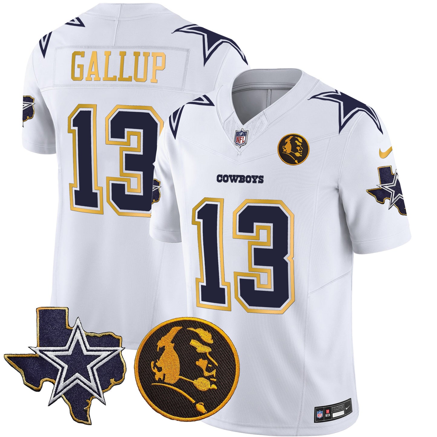 Cowboys Texas & John Madden Patch Gold Trim Vapor Jersey - All Stitched