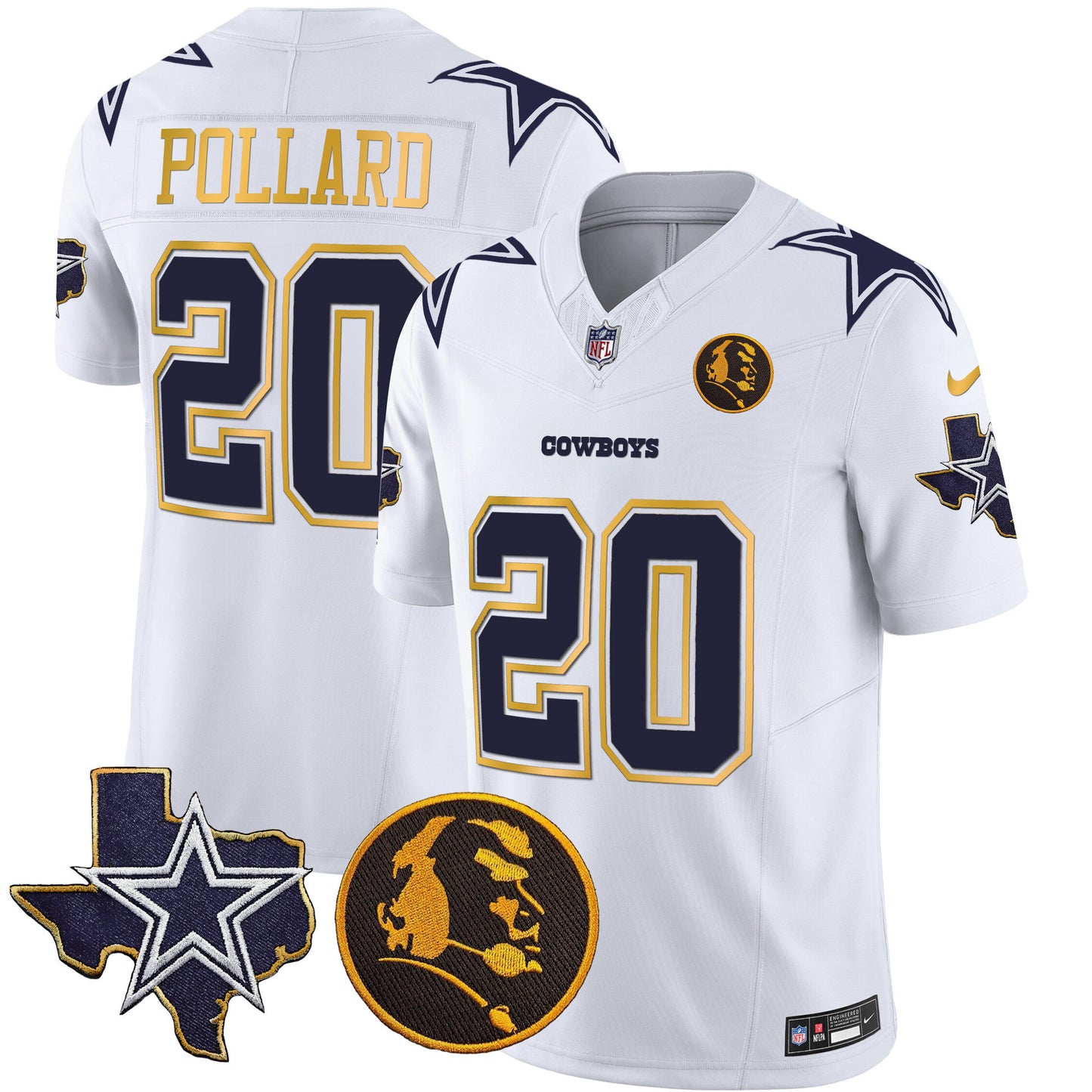 Cowboys Texas & John Madden Patch Gold Trim Vapor Jersey - All Stitched