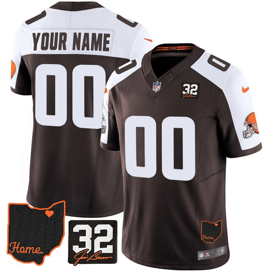 Browns #32 Jim Brown Memorial & Home Patch Custom Jersey V3 - All Stitched