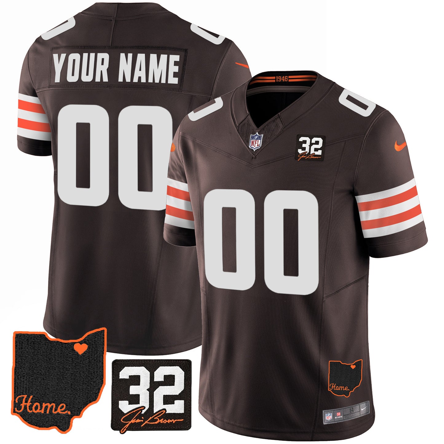 Browns #32 Jim Brown Memorial & Home Patch Custom Jersey V3 - All Stitched