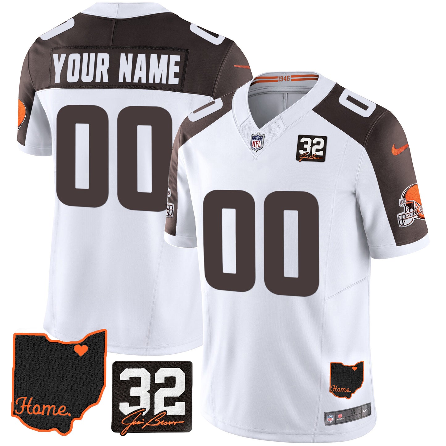 Browns #32 Jim Brown Memorial & Home Patch Custom Jersey V3 - All Stitched