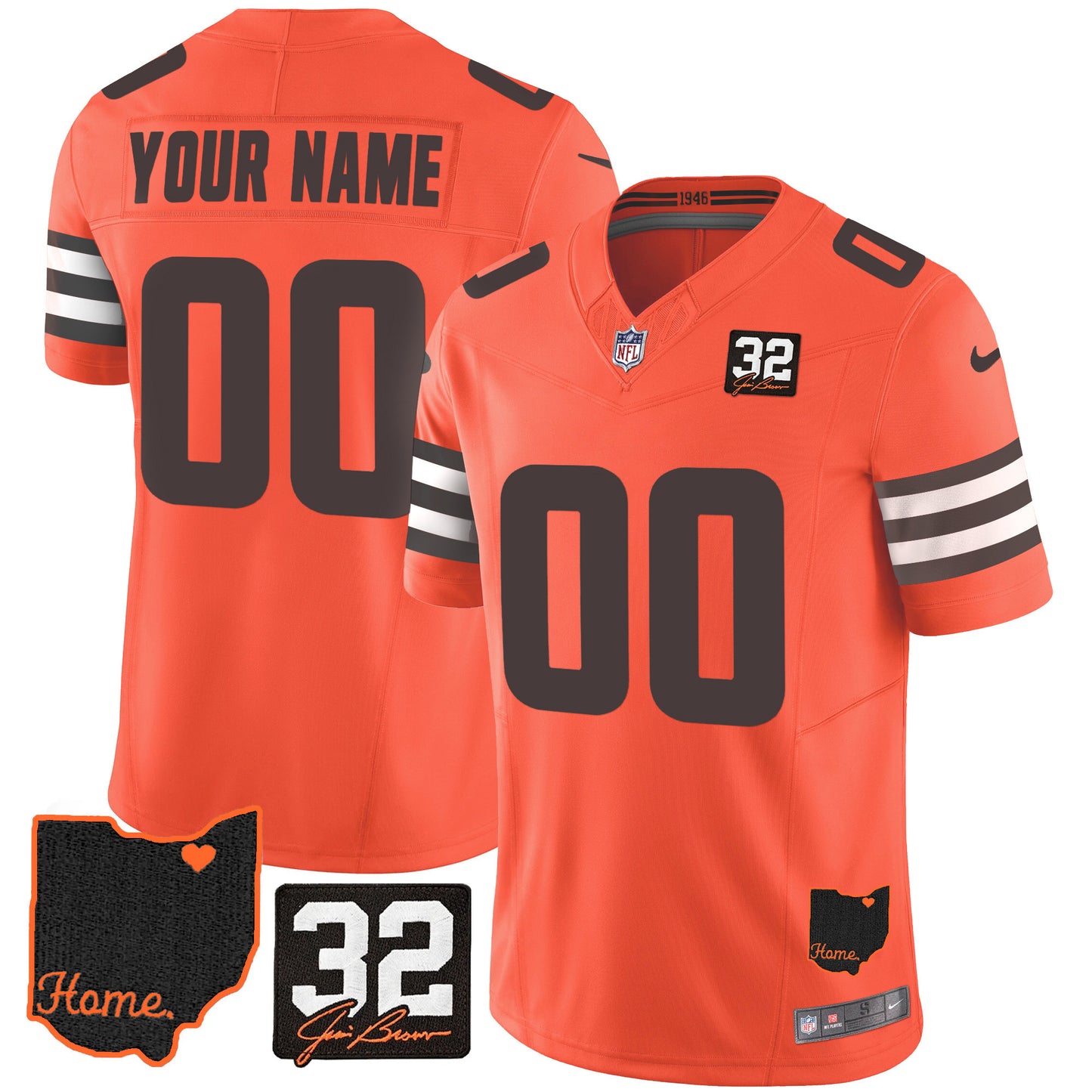 Browns #32 Jim Brown Memorial & Home Patch Custom Jersey V3 - All Stitched