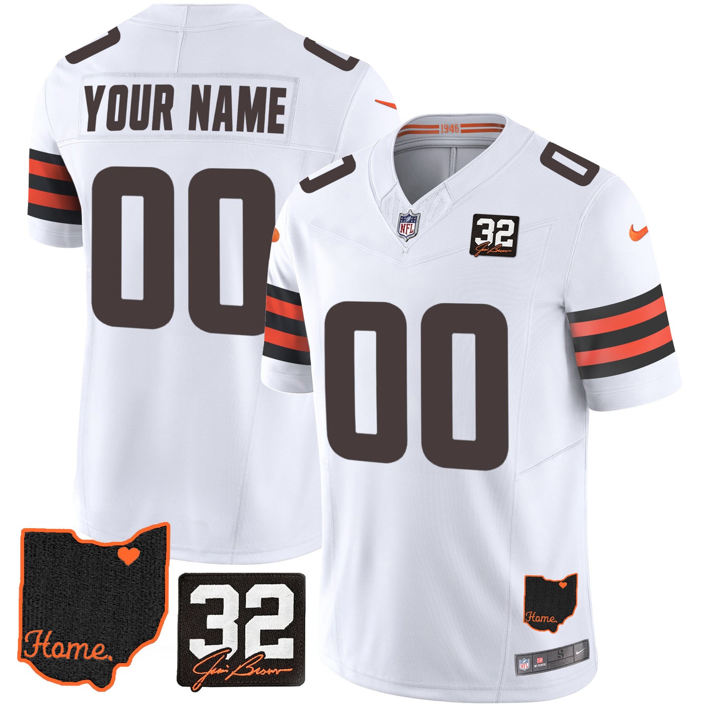 Browns #32 Jim Brown Memorial & Home Patch Custom Jersey V3 - All Stitched