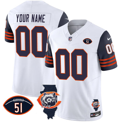 Bears Throwback Illinois Patch Vapor Custom Jersey - All Stitched