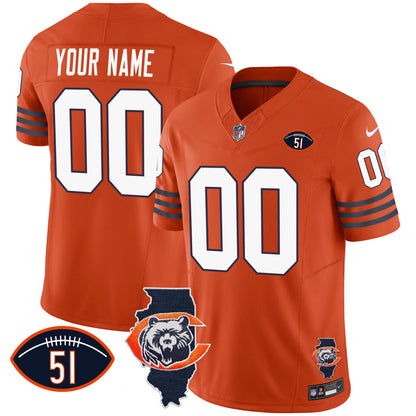 Bears Throwback Illinois Patch Vapor Custom Jersey - All Stitched