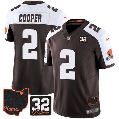 Browns #32 Jim Brown Memorial & Home Patch Jersey V3 - All Stitched