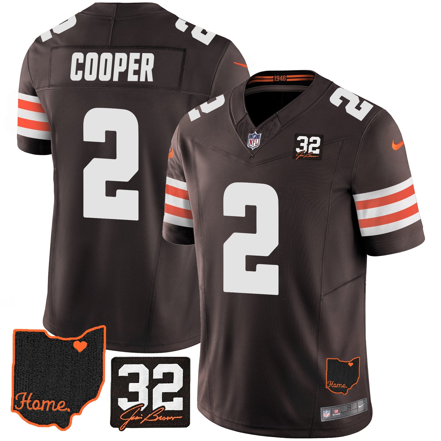 Browns #32 Jim Brown Memorial & Home Patch Jersey V3 - All Stitched