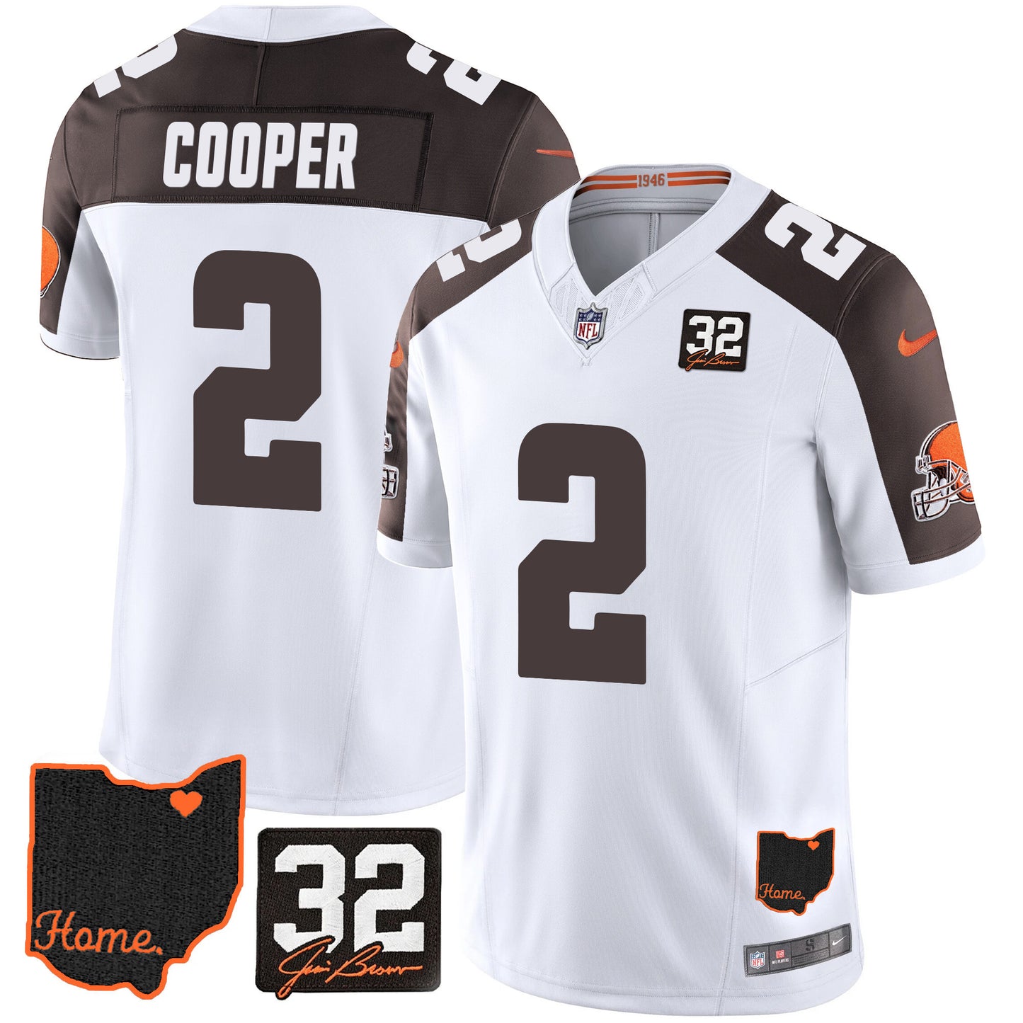 Browns #32 Jim Brown Memorial & Home Patch Jersey V3 - All Stitched