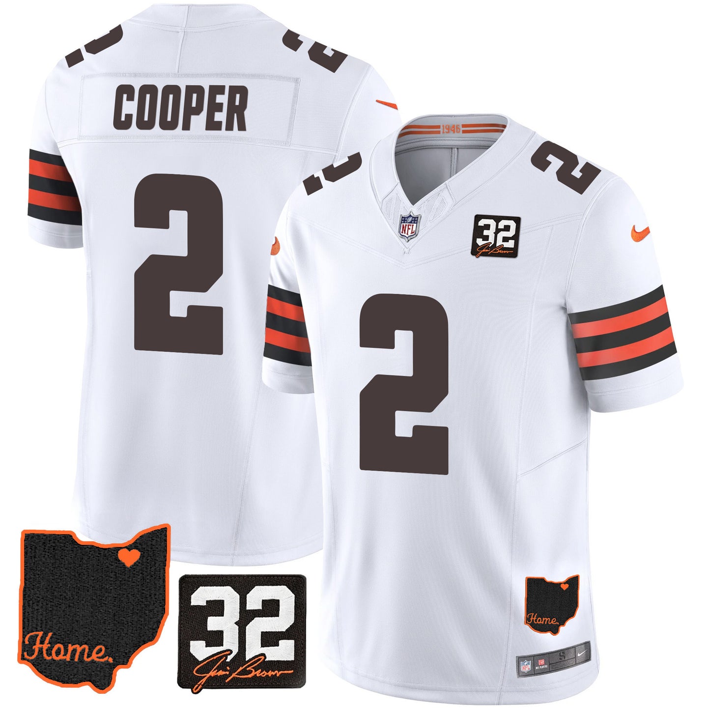 Browns #32 Jim Brown Memorial & Home Patch Jersey V3 - All Stitched