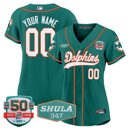 Dolphins 50th & Don Shula 347 Memorial Patch Baseball Custom Jersey - All Stitched