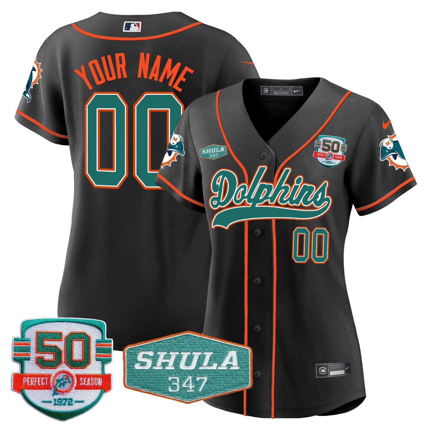 Dolphins 50th & Don Shula 347 Memorial Patch Baseball Custom Jersey - All Stitched