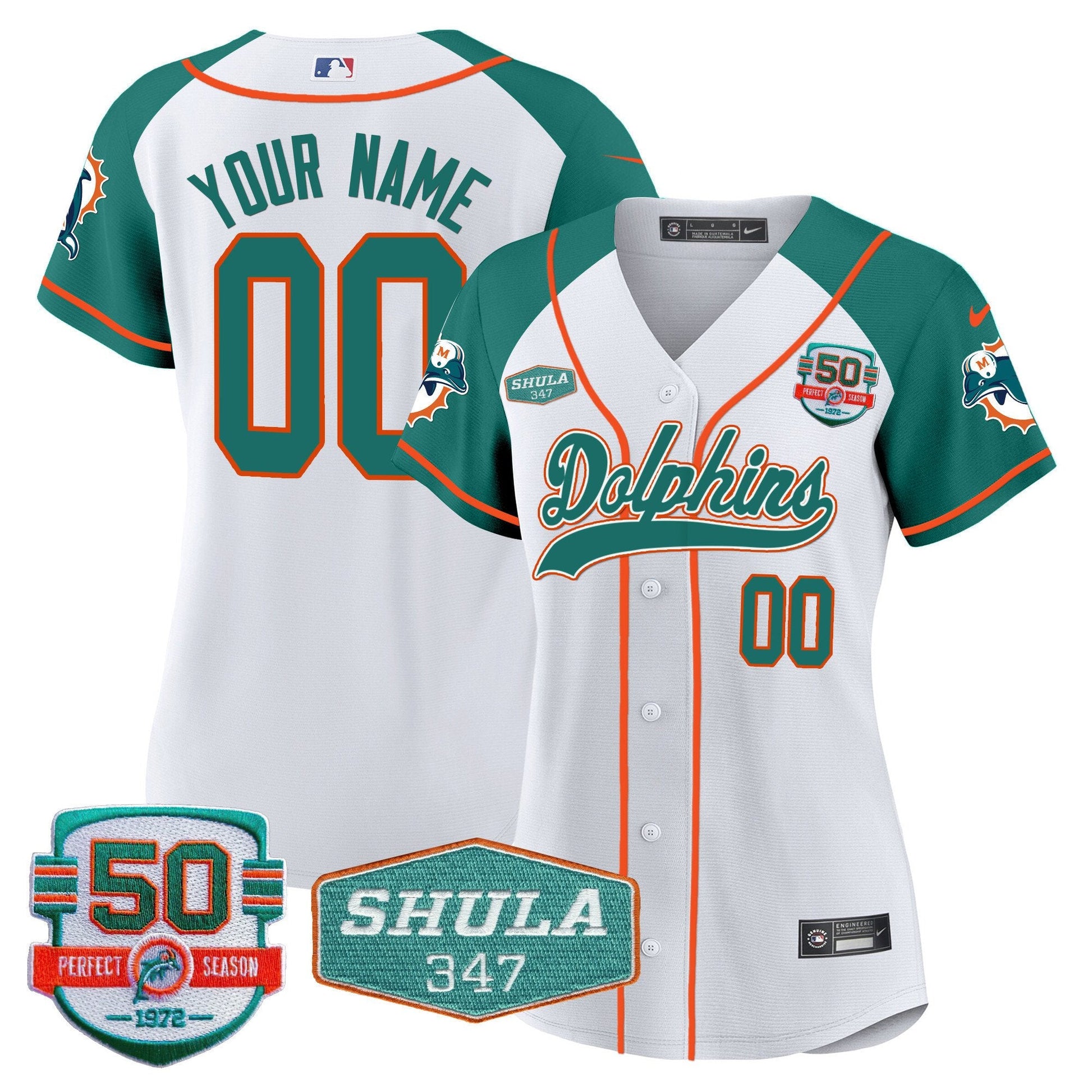 Dolphins 50th & Don Shula 347 Memorial Patch Baseball Custom Jersey - All Stitched