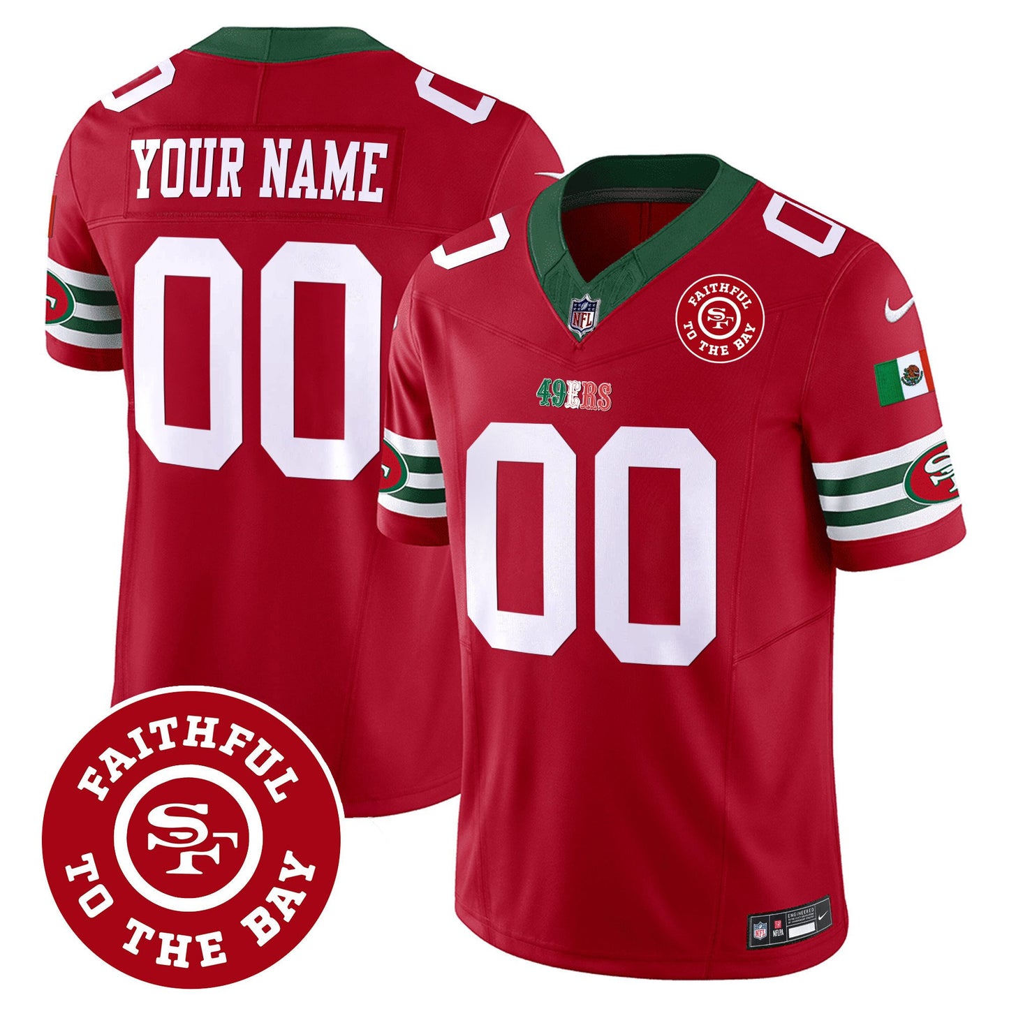 49ers Mexico Faithful To The Bay Patch Vapor Custom Jersey - All Stitched