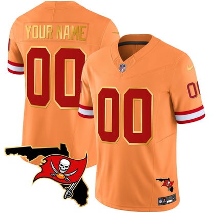 Buccaneers Florida Patch Gold Trim Vapor Custom Jersey - All Stitched