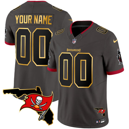 Buccaneers Florida Patch Gold Trim Vapor Custom Jersey - All Stitched