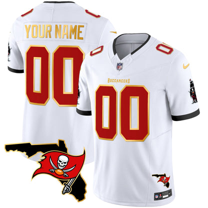 Buccaneers Florida Patch Gold Trim Vapor Custom Jersey - All Stitched