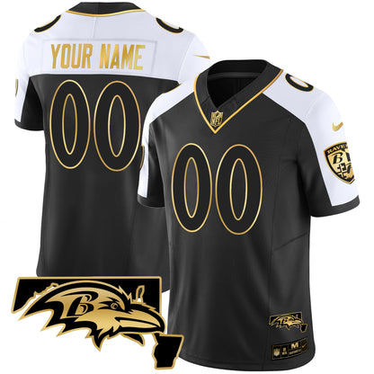 Ravens Maryland Patch Vapor Gold Custom Jersey - All Stitched