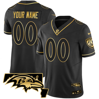 Ravens Maryland Patch Vapor Gold Custom Jersey - All Stitched