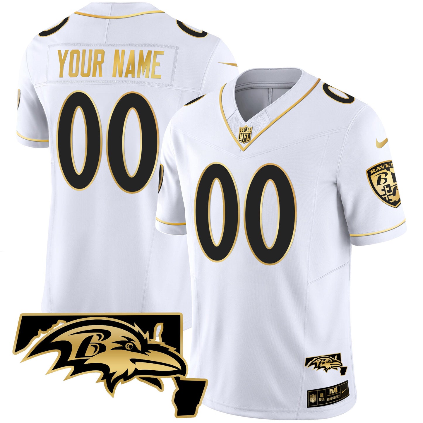 Ravens Maryland Patch Vapor Gold Custom Jersey - All Stitched