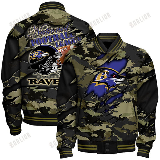 Baltimore Ravens Black Camo Pattern National Football League Varsity Jacket