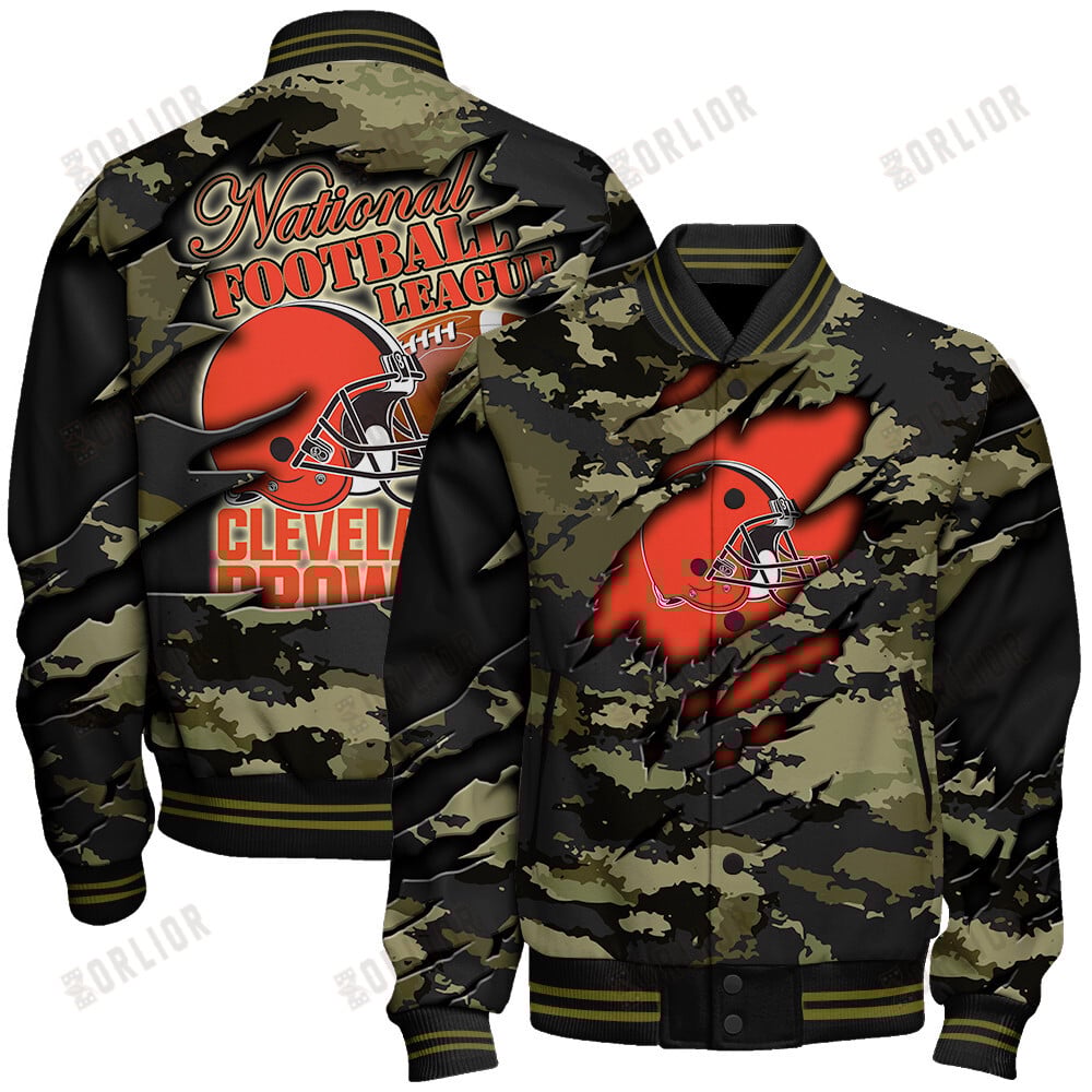 Cleveland Browns Black Camo Pattern National Football League Varsity Jacket
