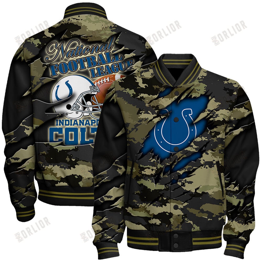 Indianapolis Colts Black Camo Pattern National Football League Varsity Jacket