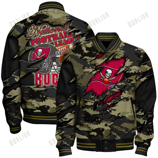 Tampa Bay Buccaneers Black Camo Pattern National Football League Varsity Jacket