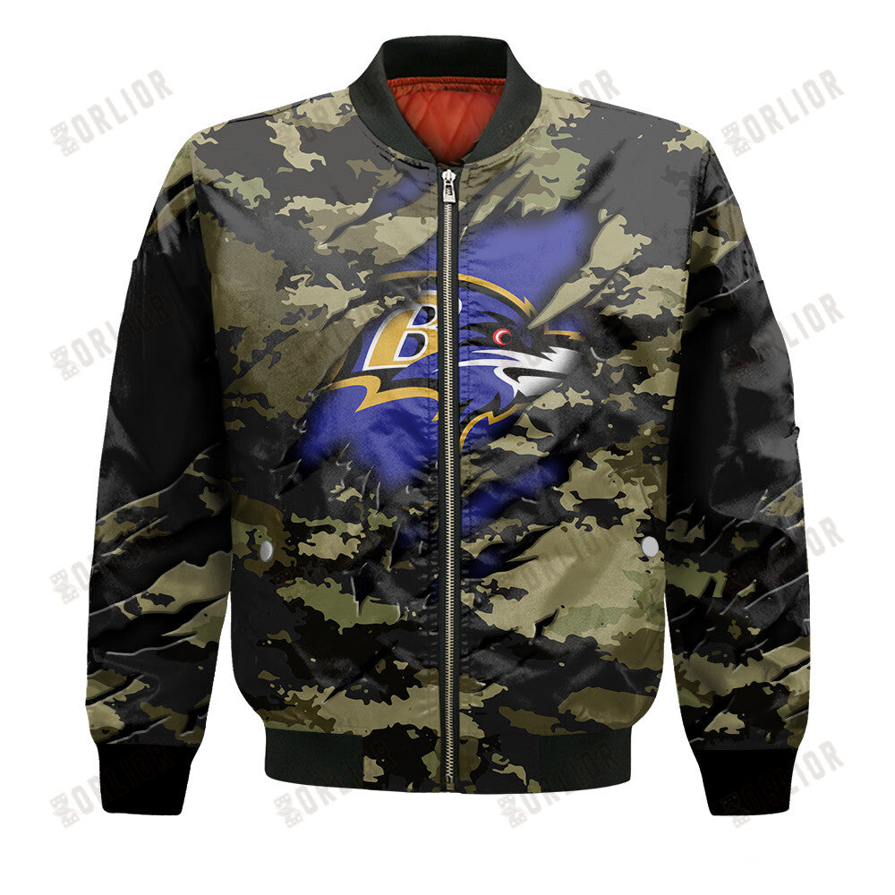 Baltimore Ravens Black Camo Pattern National Football League Unisex Bomber Jacket