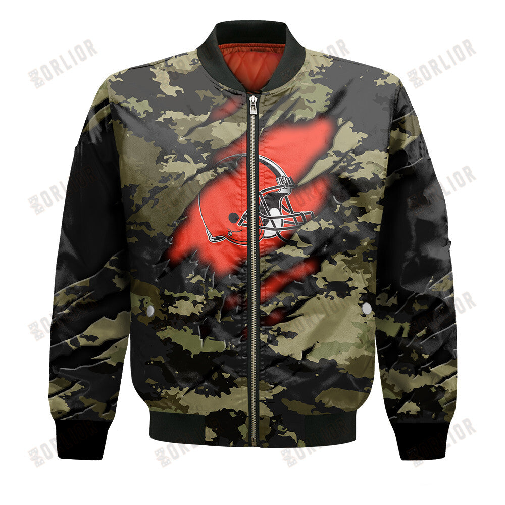 Cleveland Browns Black Camo Pattern National Football League Unisex Bomber Jacket
