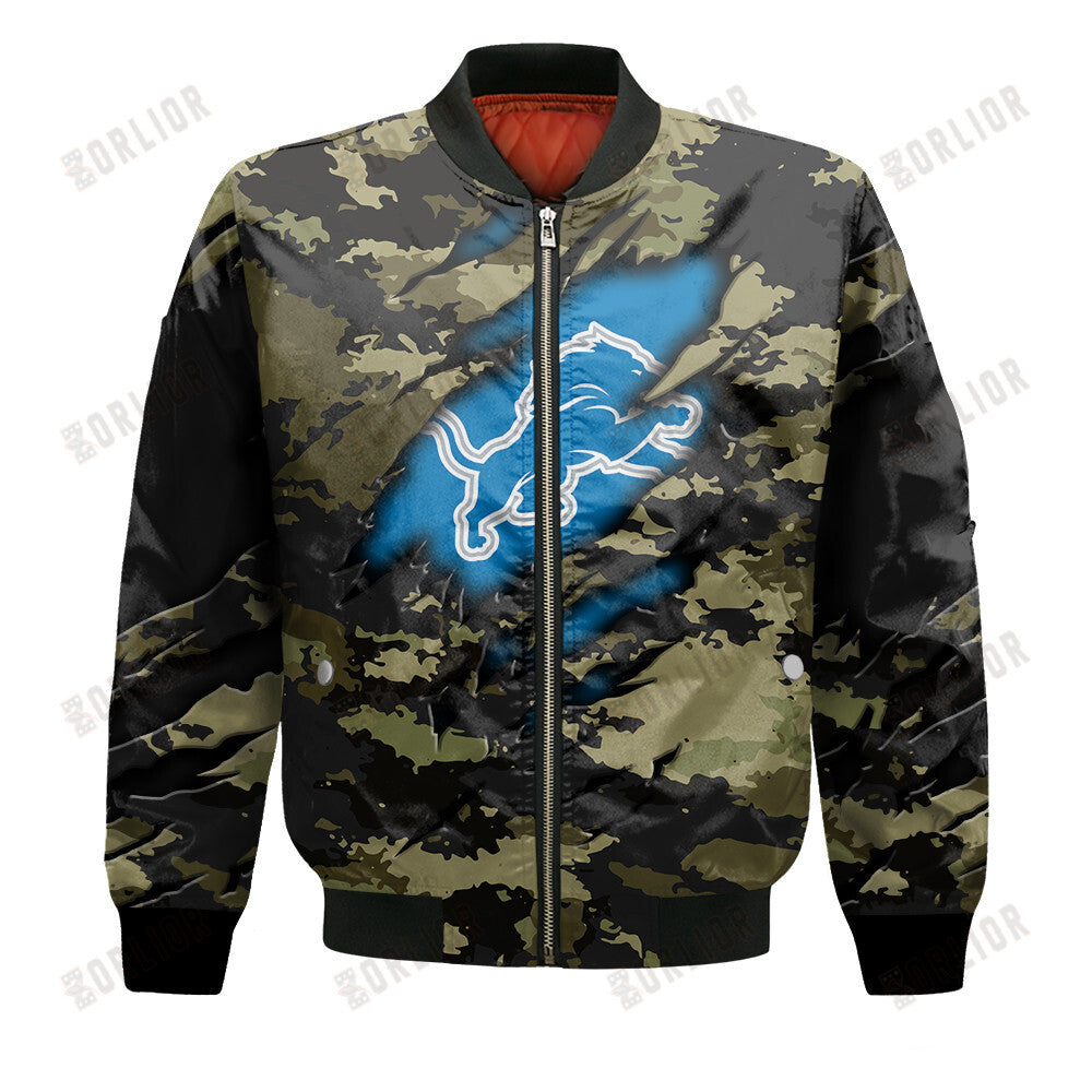 Detroit Lions Black Camo Pattern National Football League Unisex Bomber Jacket