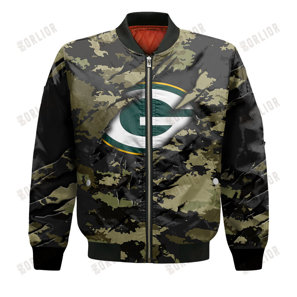 Green Bay Packers Black Camo Pattern National Football League Unisex Bomber Jacket