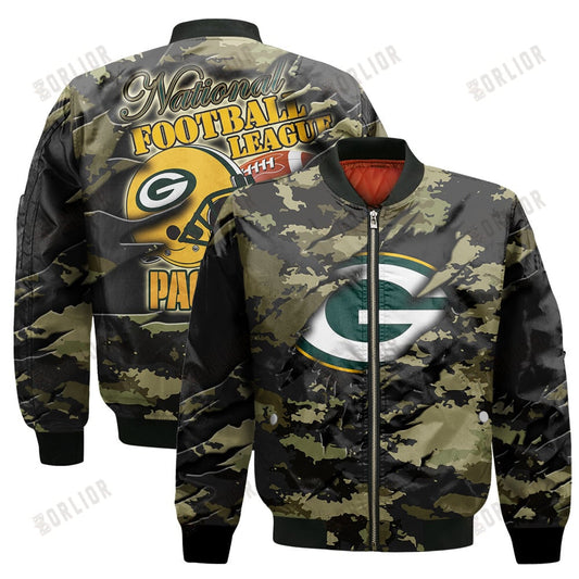 Green Bay Packers Black Camo Pattern National Football League Unisex Bomber Jacket