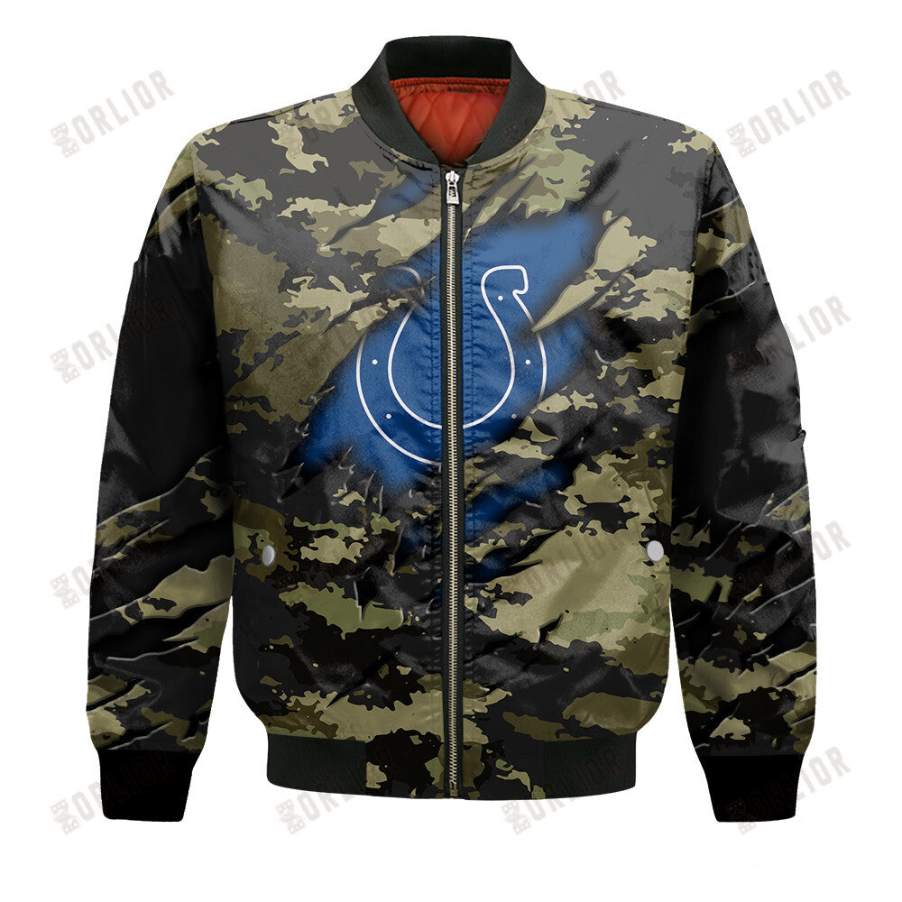 Indianapolis Colts Black Camo Pattern National Football League Unisex Bomber Jacket