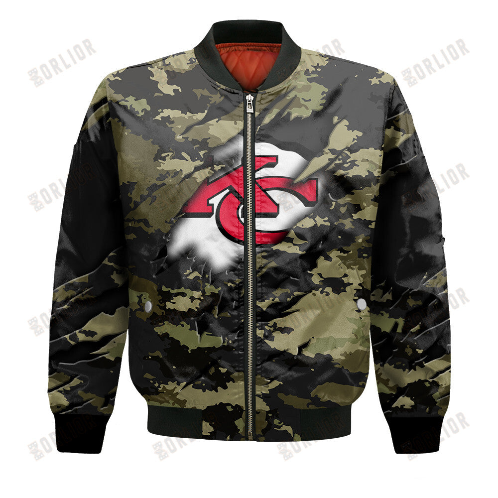 Kansas City Chiefs Black Camo Pattern National Football League Unisex Bomber Jacket
