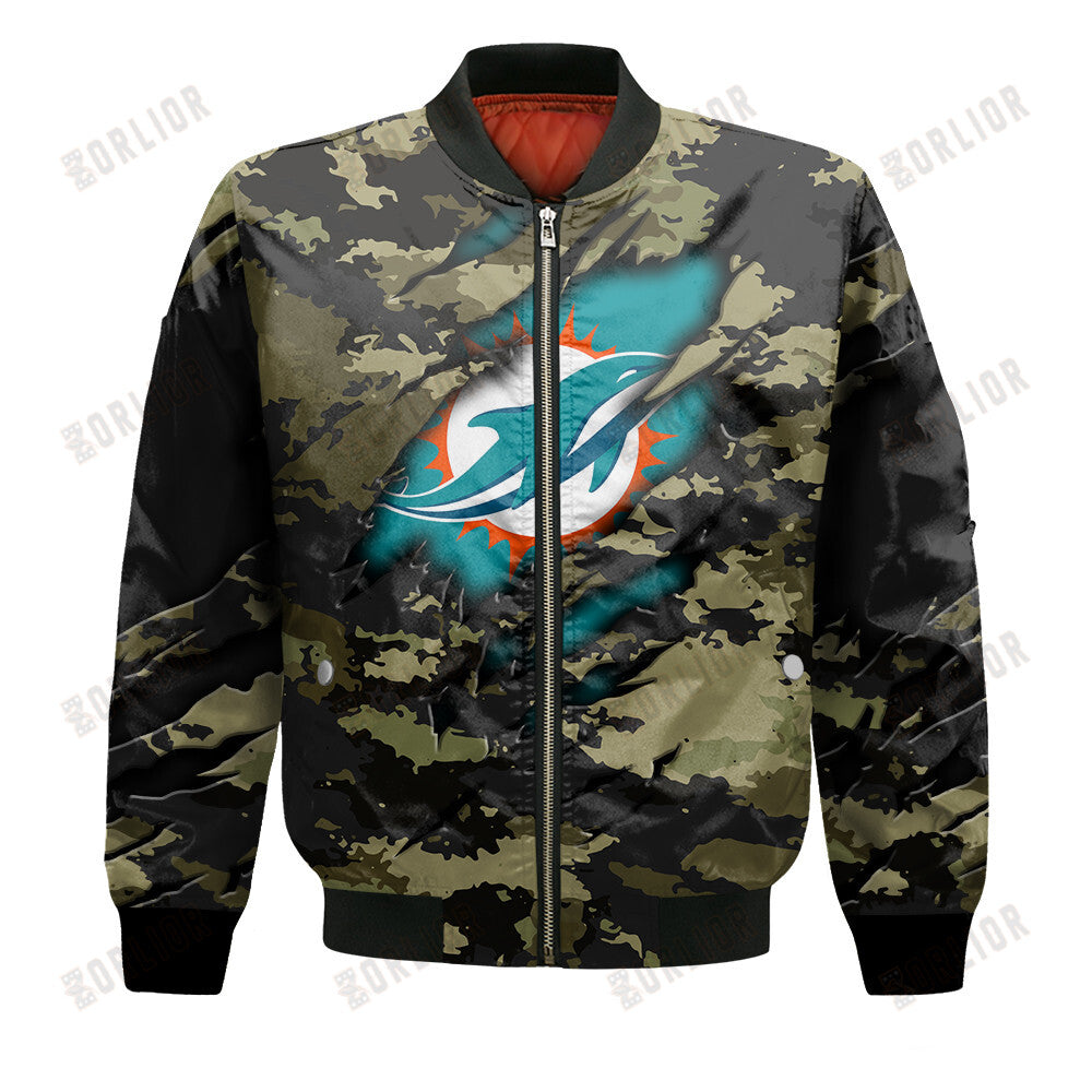 Miami Dolphins Black Camo Pattern National Football League Unisex Bomber Jacket