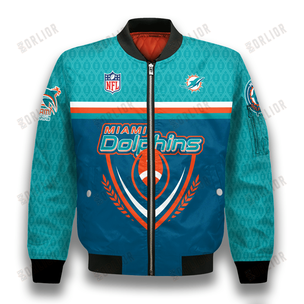Miami Dolphins Traditional Football Pattern Bomber Jacket