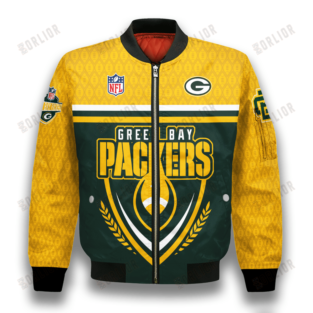 Green Bay Packers Traditional Football Pattern Bomber Jacket