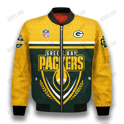 Green Bay Packers Traditional Football Pattern Bomber Jacket