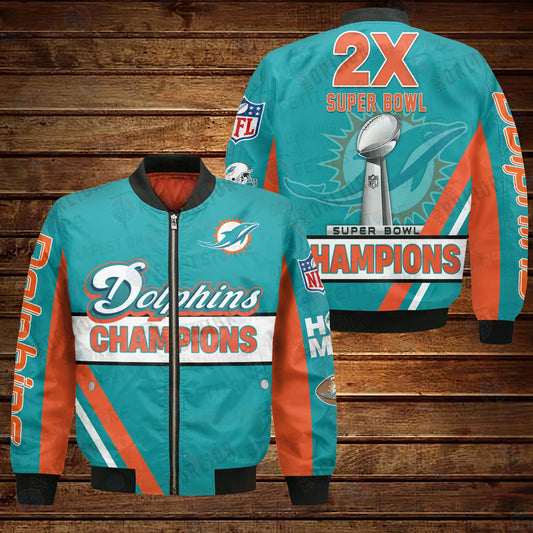 Miami Dolphins 2X Super Bowl Champions Design Bomber Jacket