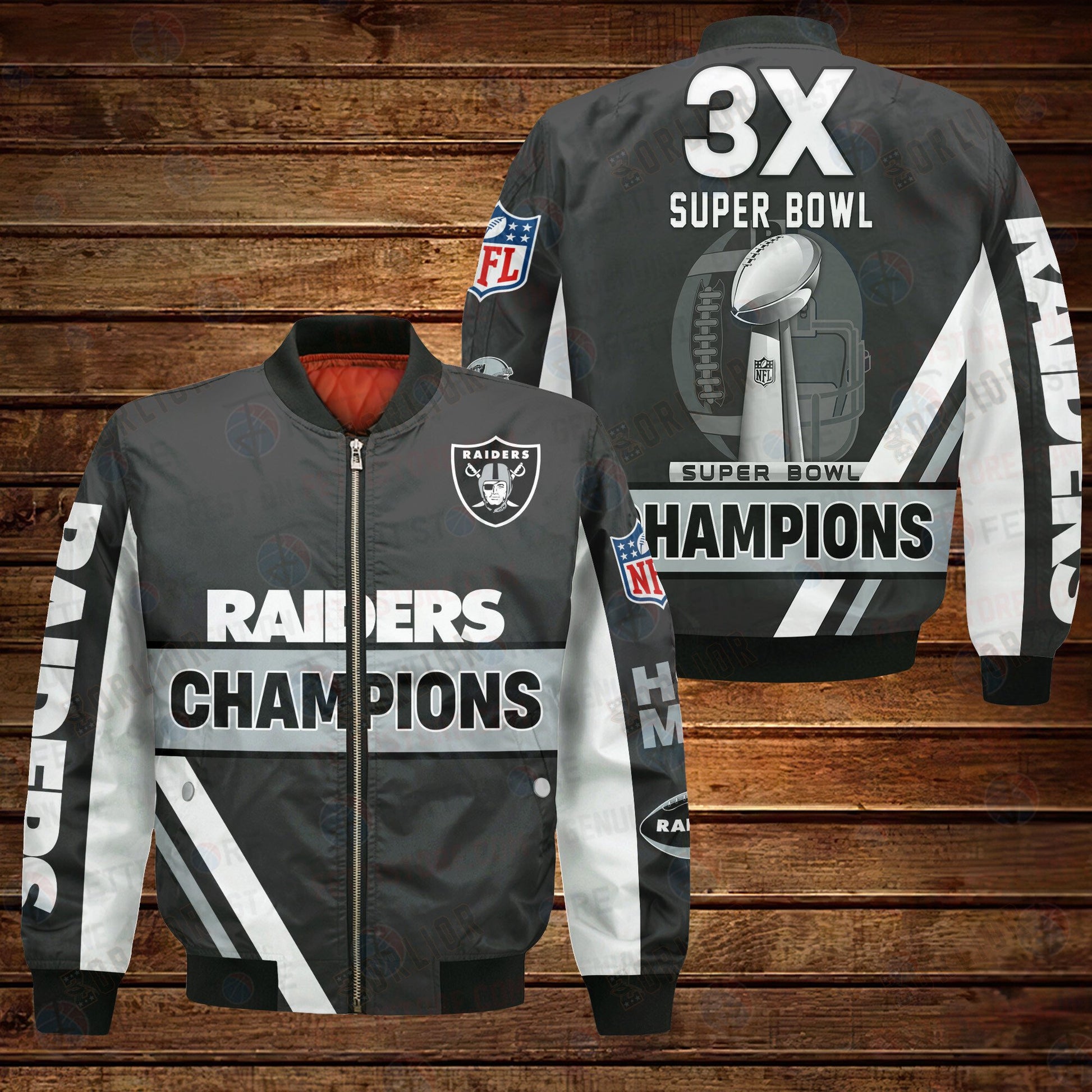 Las Vegas Raiders 3X Super Bowl Champions Design Bomber Jacket
