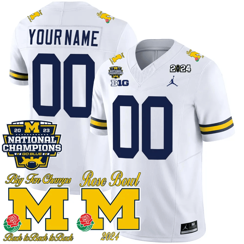 Michigan Wolverines 2023 National Champions & Rose Bowl Patch Vapor Custom Jersey- All Stitched