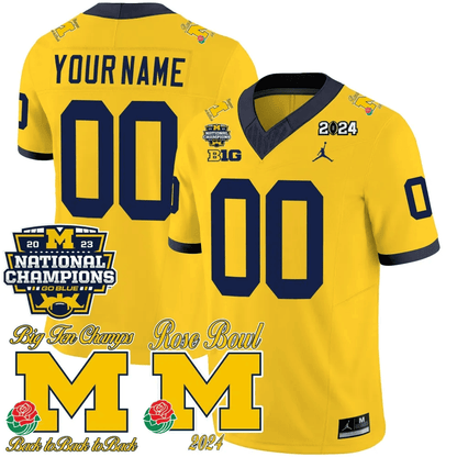 Michigan Wolverines 2023 National Champions & Rose Bowl Patch Vapor Custom Jersey- All Stitched