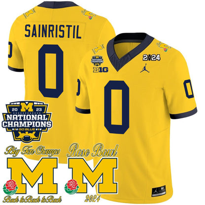 Michigan Wolverines 2023 National Champions & Rose Bowl Patch Vapor Jersey - All Stitched