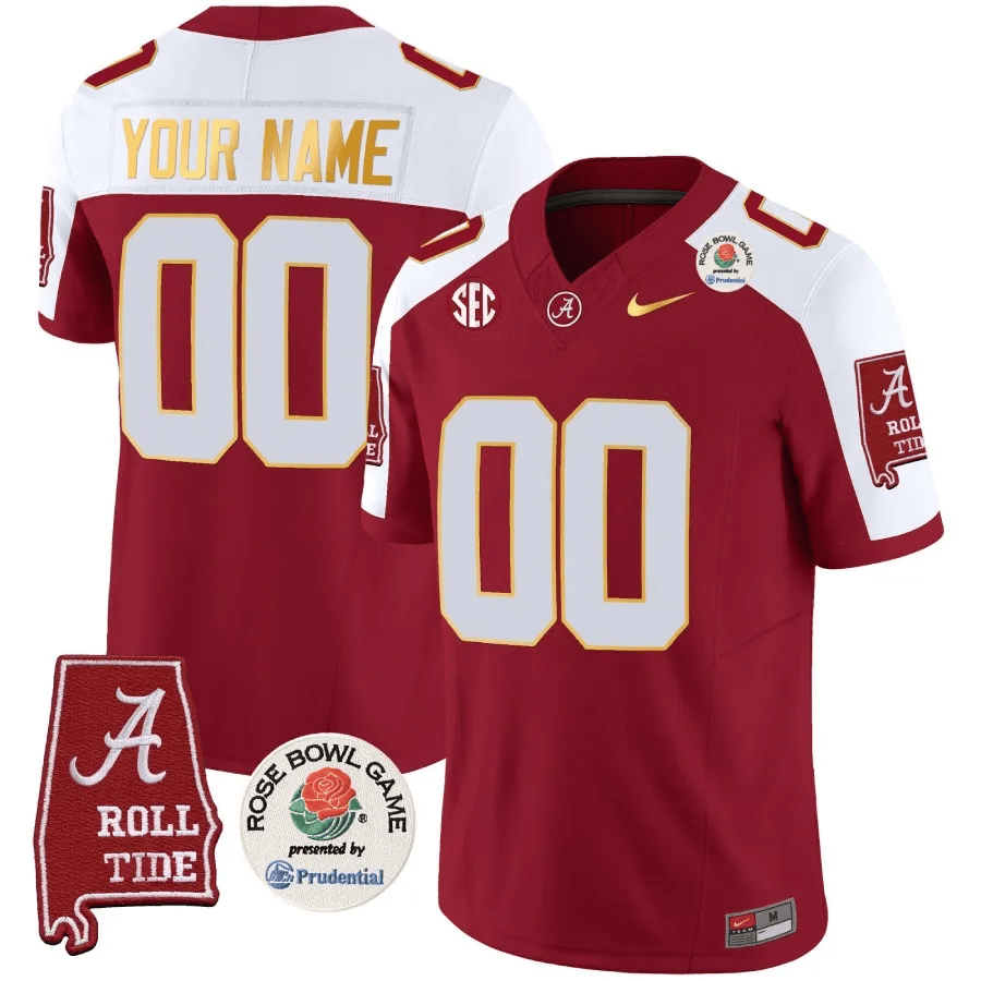 Alabama Crimson Tide Rose Bowl Patch Gold Trim Vapor Limited Custom Jersey - All Stitched