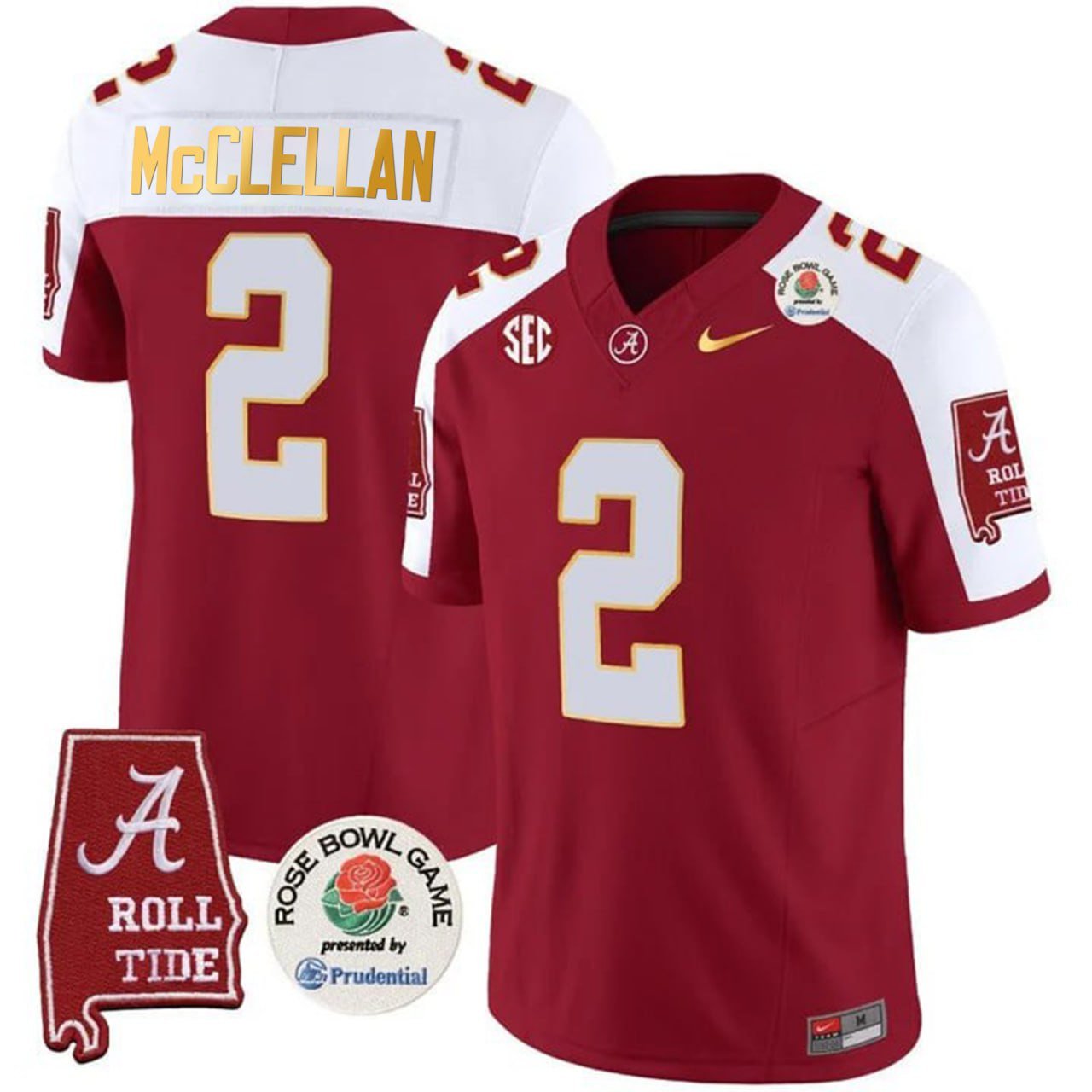 Alabama Crimson Tide Rose Bowl Patch Gold Trim Vapor Limited Jersey - All Stitched