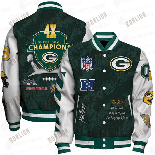 Green Bay Packers 4X Champions Print Varsity Jacket