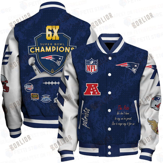 New England Patriots 6X Champions Print Varsity Jacket