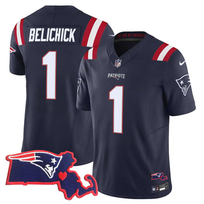 Patriots Massachusetts Patch Vapor Jersey - All Stitched